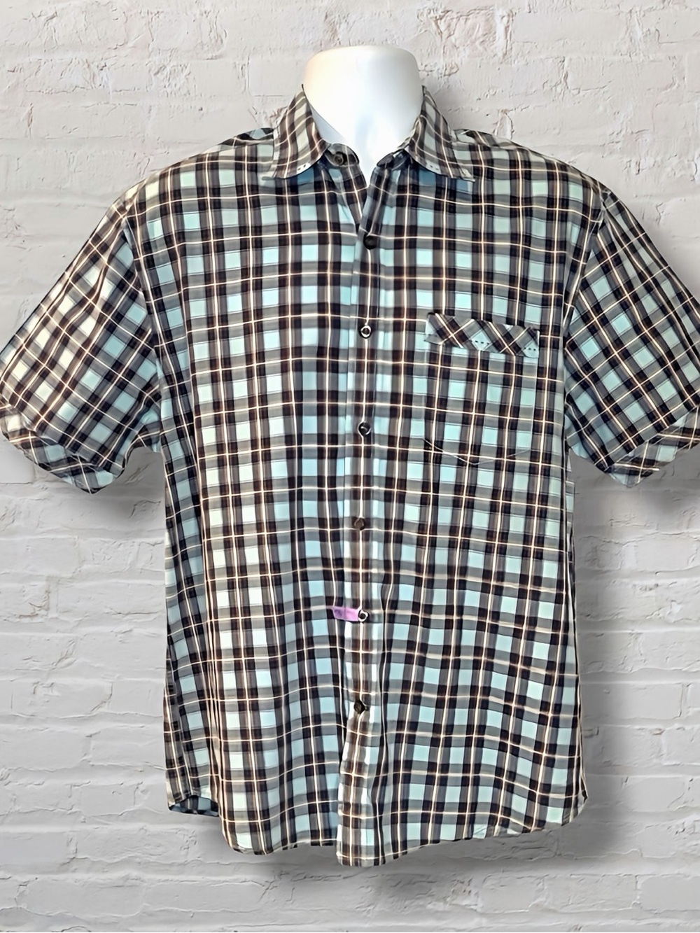 J. Campbell Los Angeles Plaid Short Sleeve Button Up Shirt Men’s L Cotton